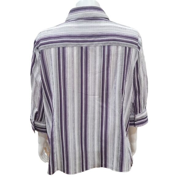 CANDA Women Purple Striped Oversized Shirt Sz Medium Crinkle Patchwork Pockets - Picture 5 of 10